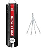 Sporteq GO Series Heavy Filled Boxing Punch Bag with Chain Hanging Set, 4FT Punching Bag for Boxing, Kickboxing & Muay Thai Training, Heavy Duty Punch Bag for Home & Commercial Gym Use