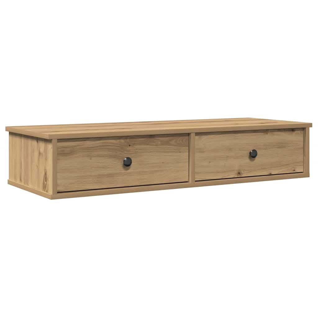 vidaXL Wall Shelf with Drawers Artisian Oak 100x37.5x19 cm Engineered Wood, wall shelf with cabinet, wall mounted storage cabinet, wall storage unit