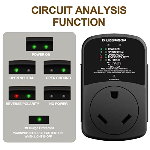 Wenyin Rv Surge Protector 30 Amp, Adapter Circuit Analyzer With Led Indicator Light, 50 Amp Male To 30 Amp Female For Rv Trailer, Black #TOP5