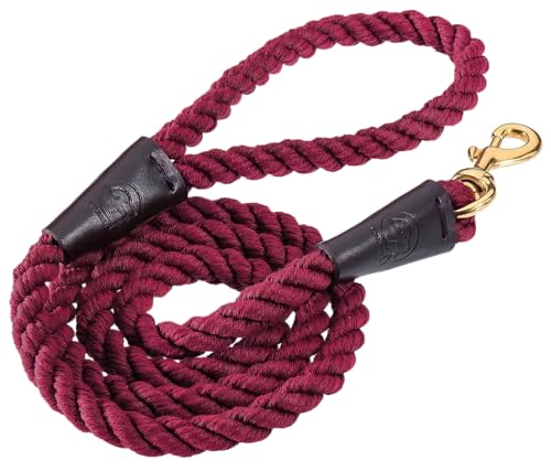 Embark Pets Country Dog Rope Lead – Braided Cotton Leads w/Strong Leather Finish for Small Medium and Large Breed Dogs – Heavy duty for Training, Walking, Hiking (4.5 FT, Bordeaux Red)