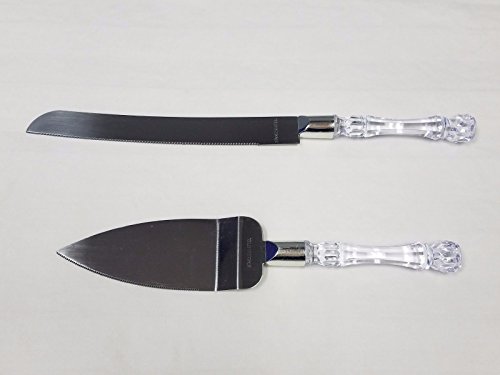 Cake Knife Server Stainless Steel Set Faux Crystal Handle Wedding Party Birthday 2 Pc Set