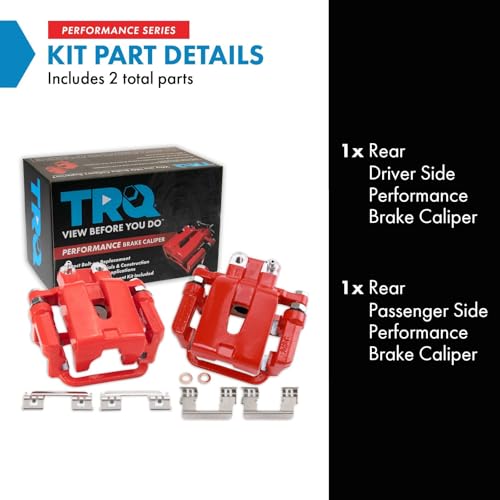 Image of TRQ Rear Brake Caliper Set Painted Red Brackets Compatible with 2005-2016 Chrysler 300 2005-2016 Dodge Magnum Challenger Charger