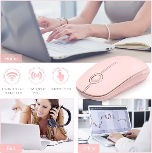 Image of VssoPlor Wireless Mouse, 2.4G Slim Portable Laptop Mouse, Pure Pink