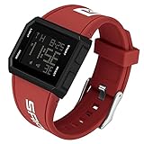 XCZAP Orologio da polso da uomo multifunzionale quadrato sportivo bagliore impermeabile moda casual versatile uomo e donna semplice orologio digitale, X-red