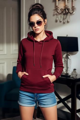 Image of JUNEBERRY Cotton Fleece Regular Fit Solid Sweatshirt Winter Wear Jumper Full Sleeve Hoodie for Women (Sizes- S to 3XL)