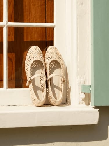 Image of Coutgo Womens Mary Jane Woven Flats Round Toe Ballet Flats Dressy Comfortable Slip On Shoes