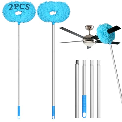 Image of Eunice 2Pack Ceiling Fan Duster with Extension Pole, 13-49.7 Inches Adjustable and Removable Fan Cleaner Blade for High Ceiling, Window Door Furniture (Blue)