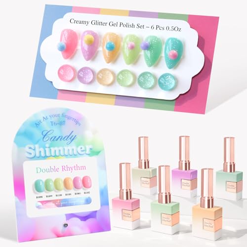 Double Rhythm 6 Pcs 15 ML Glitter Gel Polish Set Same Color Same ...