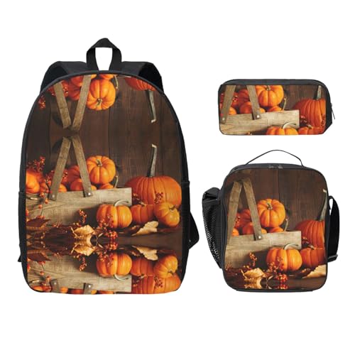Sac à dos à imprimé citrouille d'automne avec trousse Noir Taille unique EdWal