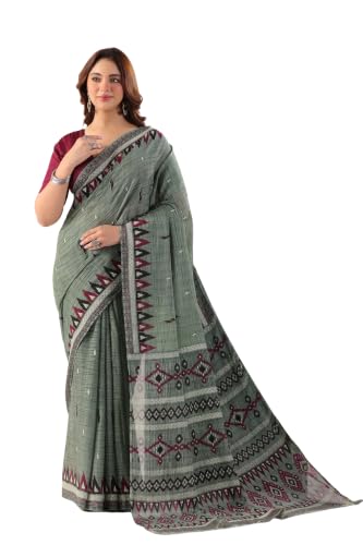Image of TAMAIRA FASHION Mulmul Pure Cotton Saree For Woman Sambalpuri Printed |Office Wear Daily Wear Sarees For Women Without Blouse Piece (Available in 10 Colours)