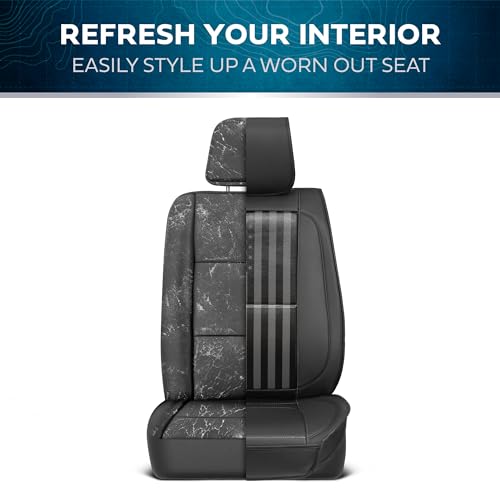 MotorBox Flag Car/Truck Seat Covers US B/W Flag Edition Faux Leather Black & Dark Gray Seat Covers for Car Black American Flag on Cushioned Seat Protectors for Automotive Accessories Trucks SUV Car - Image 5