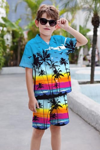 Image of Cromoncent Boy and Men Hawaiian Outfits Short Sleeve Shirts and Shorts Hawaiian Suits Beach Tropical 2 Pcs Vacation Sets