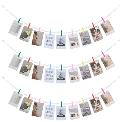 KLOGTSIND Hanging Photo Display Wall Decor, 3PCS Boho Wooden Bead