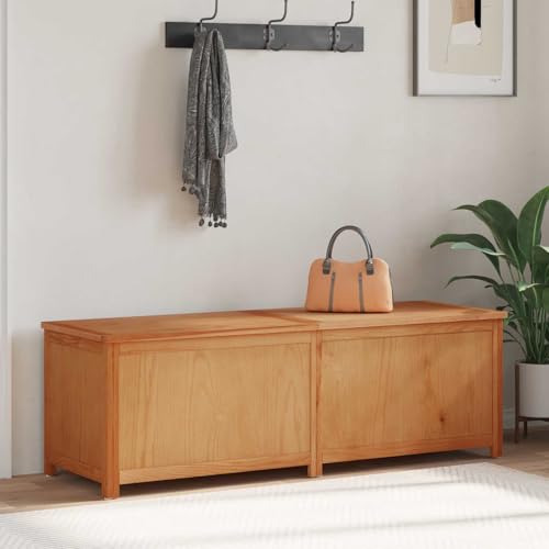 QUAHEAS Caja de almacenamiento de madera natural con chapa de roble, espacioso espacio de almacenamiento, tapa abatible con resorte de gas, construcción robusta y maciza, ideal para salón, dormitorio