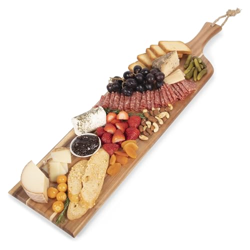 PICNIC TIME Artisan 30' Acacia Charcuterie Board with Raw Wood Edge, Wooden Cutting Board with Handle, All-Purpose Serving Platter, Decorative and Reversible Serving Plank (Acacia Wood)