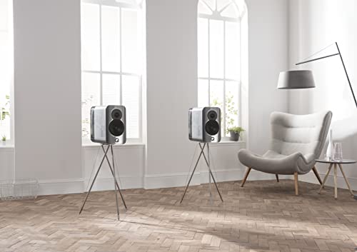 Q Acoustics Concept 300 Bookshelf Speakers Pair White & Oak + Speaker Stands - 2 Way Reflex Enclosure, 6.5" Mid/Bass Driver, 1.1" Tweeter - Stereo Speakers For Home Theater Surround Sound System #TOP6