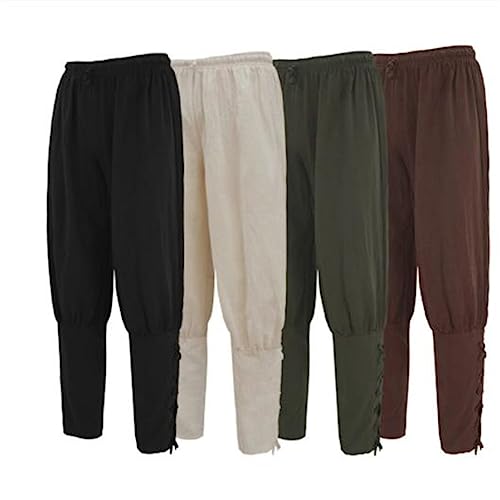 Pantalon de pirate médiéval homme lin costume GN beige lacet cheville taille XXL