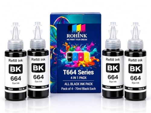 Image of ROHINK T664 Black Compatible Refill Ink, 70ml x 4 Bottle