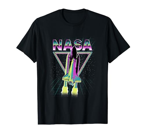 NASA Iconic Space Shuttle Neon 80's Vibes Big Chest Poster T-Shirt