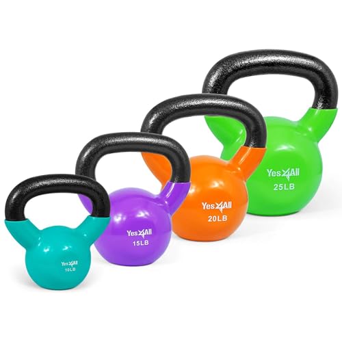 Kettlebell set with vinyl coating and flat bottom (10/15/20/25 lb)