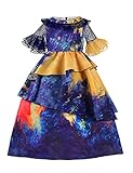 Resiwai Isabella Costume for Girls Princess Dress Mirabel Cosplay Floral Princess Gown Dress up for Halloween (140, Deep Blue)