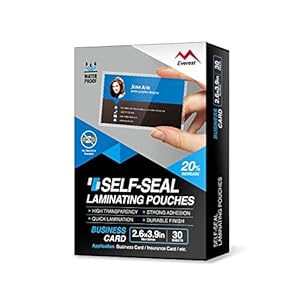 Everest Self Adhesive Laminating Pouches, Self Sealing Pouches for Cards, Waterproof, 2.6 x 3.9 Inches, 30 Sheets,10 Mil…