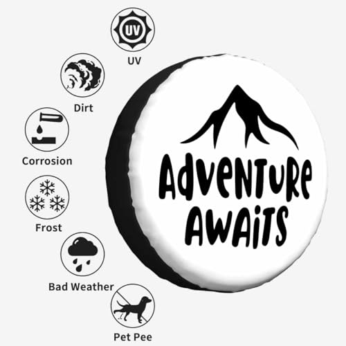 Image of Adventure Awaits Travel Spare Tire Cover Mountains Vintage White Polyester Universal Wheel Tire Cover for Trailer Camping Weatherproof for Rv SUV Truck Camper Travel 15 inch, STC118