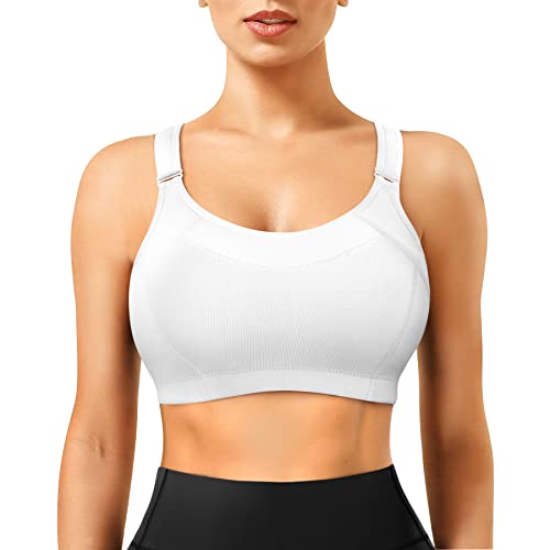 Cydream High Impact Support Sports Bra Wireless Padded Full Coverage Racerback Front Adjustable Straps Workout Tops (Large, White) #TOP13