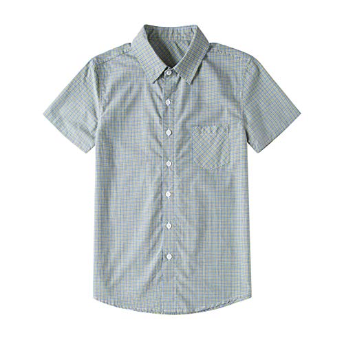 Tronjori Boys' Short Sleeve Button Down Woven Shirt(8,Yellow Check) #TOP5