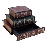 OLYCRAFT Scatola Libro Decorativa Vintage con Tre Cassetti Scatola Portagioie a Forma di Libro Scatole Gioielli Cassetto Decorativo Scatole Decorazioni Libri Antico in Legno per Gioielli