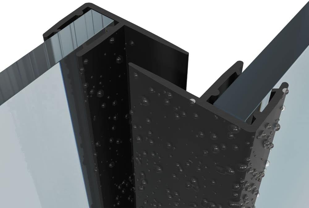 Black Vertical Shower Seals 4-8mm Glass | Suitable for Curved Quadrant and Slider Doors | 8mm 12mm 16mm or 25mm deep Fins | Fits 4-8mm Glass Thickness (4-6mm Glass (25mm fin))