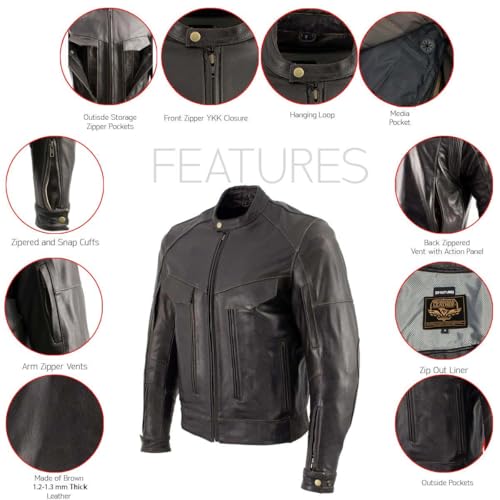 Milwaukee Leather LKM7006 Men's Classic Retro Distressed Brown Leather Jacket with CE Armor Protection - Small2