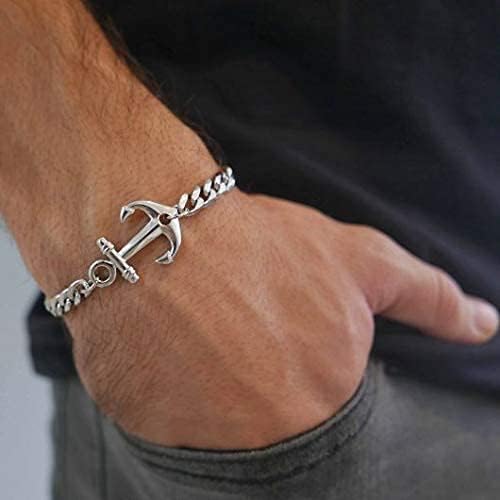 Galis Mens Bracelet with Stainless Steel Anchor Pendant, Silver Plated Chain Non Tarnish Bracelets, Stylish Birthday Gift For Men, Trendy Jewelry with Lobster Claw Clasp Men 7" - Image 8