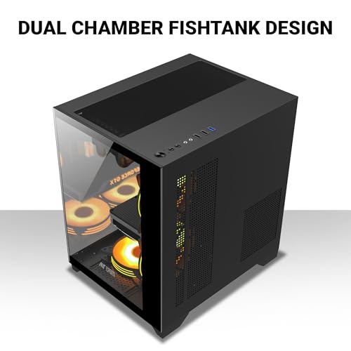 Image of Ant Esports Crystal Z2 Mid-Tower Computer Case /Gaming Cabinet - Black | Support Micro-ATX, Mini-ITX | Pre-Installed 3 ARGB Infinity Mirror Fans