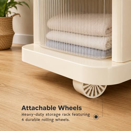 Image of URBAN LUXY Plastic Storage Drawer Organizer with Wheels | Multi-Purpose Chest of Drawers for Home, Office & Bedroom | Clothes, Toys & Stationery Organizer ((Ivory & Brown), 5 Layer)