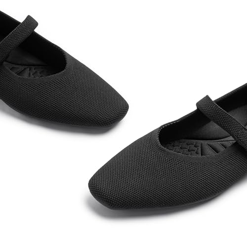 Mary Jane Flat Shoes for Women with Arch Support and Concealed Low Wedge Heel, Comfortable Women Square Toe Ballet Flats Knit Dress Shoes4