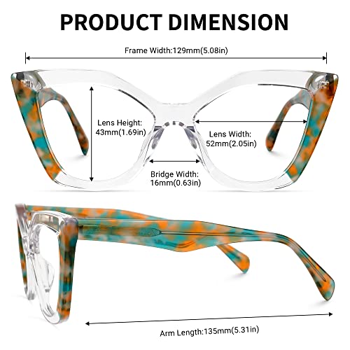 Image of Zeelool Stylish Acetate Cat Eye Glasses Frame with Non-prescription Clear Lens Women Oversized Eyewear Spitler ZJGA100148
