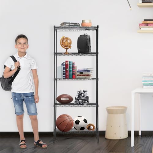 Image of BestOffice | 5-Tier Wire Storage Shelves | 14x24x60 | Black| Heavy-Duty Metal Shelf, Holds Upto 750 lbs | No-Tool Assembly | Ideal for Home & Garage Shelving