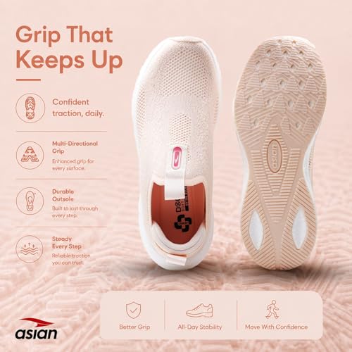 Image of ASIAN HypercushionWalk-W-01 Women's Ortho Walking Shoes | Stylish Slip-On Knit Shoes with E-TPU Energy Return Sole, Ortho Relief Memory Foam, Arch Support & Traction Grip for Smooth Daily Walking