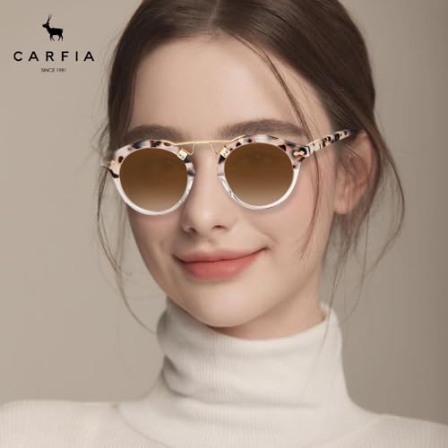 Image of CARFIA Double Bridge Small Acetate Sunglasses for Women Polarized, Retro Metal Brow Ladies Sunnies Fashion Round Eyewears