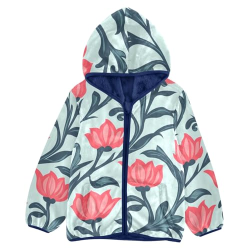 Red Flowers Girls Fleece Jacket Girls Fall Jacket Girls Zip Up Hoodie Girls Sherpa Jacket 2-10T
