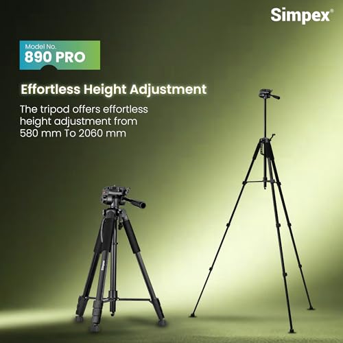 Image of Simpex Tripod 890 PRO Platinum Aluminum Light Weight Tripod, with Fluid Video Head, for DSLR Camera, Max Operating Height:7Feet,Max Load:5kg
