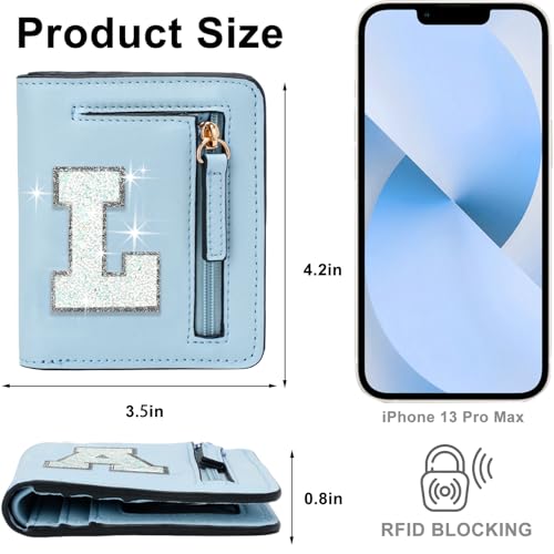 Image of Birthday Gifts for Teen Girl Kids Wallet Girl Wallets Small Initial Rfid Wallet Teen Girls Gift Preppy Stuff for Girls Blue L