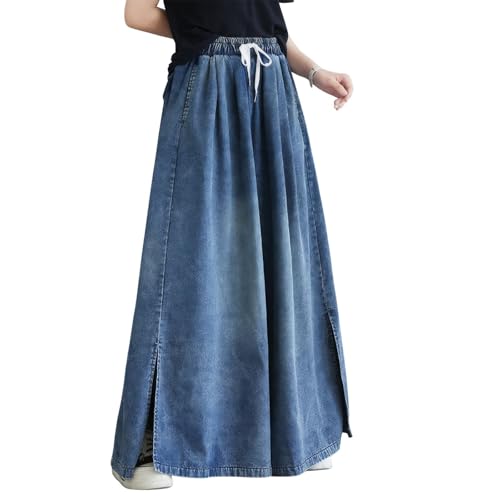 ebossy Womens Wide Leg Denim Pants High Waisted Drawstring Baggy Loose Jeans Casual Palazzo Culottes