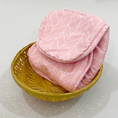 Image of Swayam Microfiber Cloth Roti Casserole | Hot Chapati Box | Washable Bread Basket | 22 cm Round Roti Basket | Geometric Design - Pink