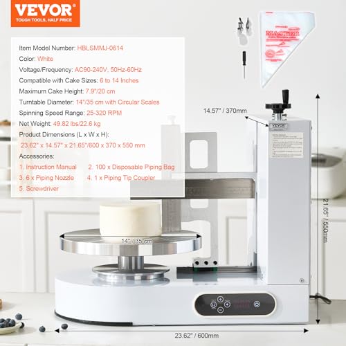 VEVOR einstellbare Tortencremestreichmaschine elektrische Tortendekorationsmaschine zum Verteilen von Kuchencreme, zum Bestreichen und Schmieren von Kuchenglasuren, für 15,24-35,56 cm Kuchen Weiß