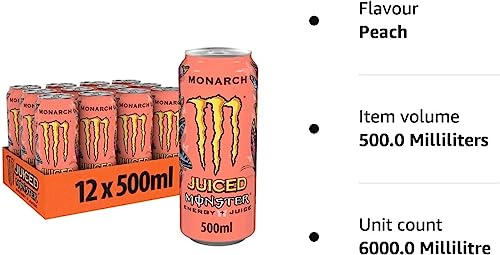 Monster Energy Monarch - koffeinhaltiger Energy Drink mit fruchtigem Geschmack aus Pfirsich und Nektarine - in praktischen Einweg Dosen (12… – Ansicht 6