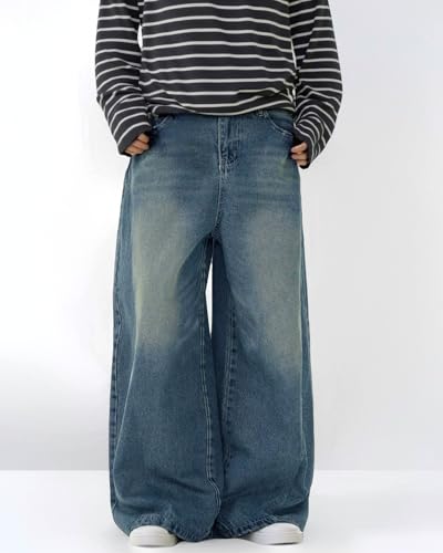 Baggy Jeans for Men Y2K Vintage Wide Leg Barrel Jeans Hip Hop Skater Streetwear Loose Fit Denim Pants4