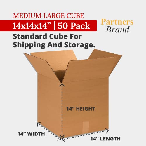 Image of PARTNERS BRAND 14 x 14 x 14 Corrugated Cardboard Boxes, Medium 14 inchL x 14 inchW x 14 inchH, Pack of 50 | Shipping, Packaging, Moving, Storage Box for Home or Business, Strong Wholesale Bulk Boxes