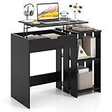 Tangkula Computer Desk with Lift Top, Space Saving Standing Desk with Hidden Compartment and Open Storage Shelves, Study Writing Desk with Lifting Mechanism, Black